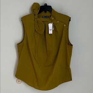 7th Avenue  Olive Sleeveless Blouse with Bow Accent